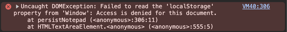 Error: Access to localStorage is denied